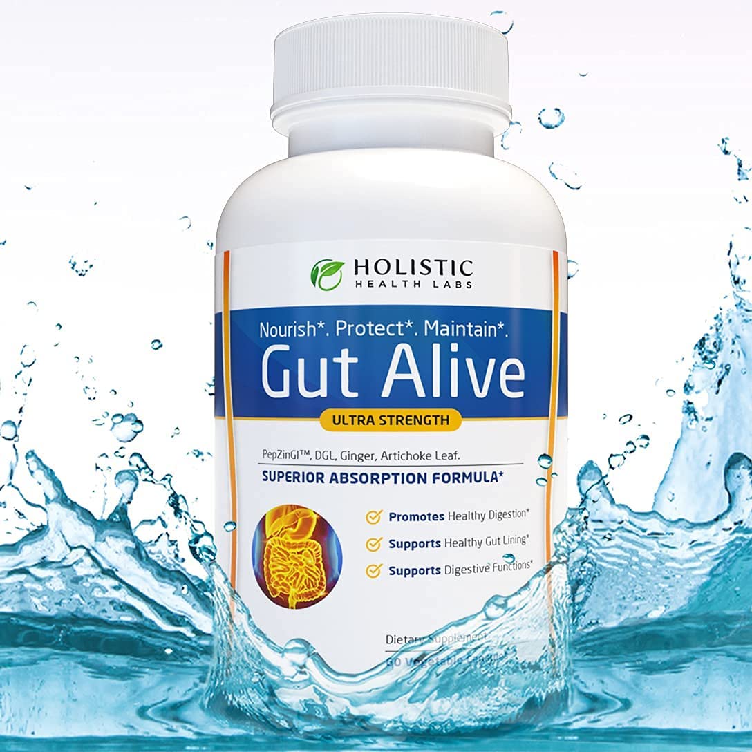 Gut Alive - All Natural Support to Fight IBS, Heartburn, Acid Indigestion, Acid Reflux, Bloating & Gas. Unique Formulation (60 Count (Pack of 2))