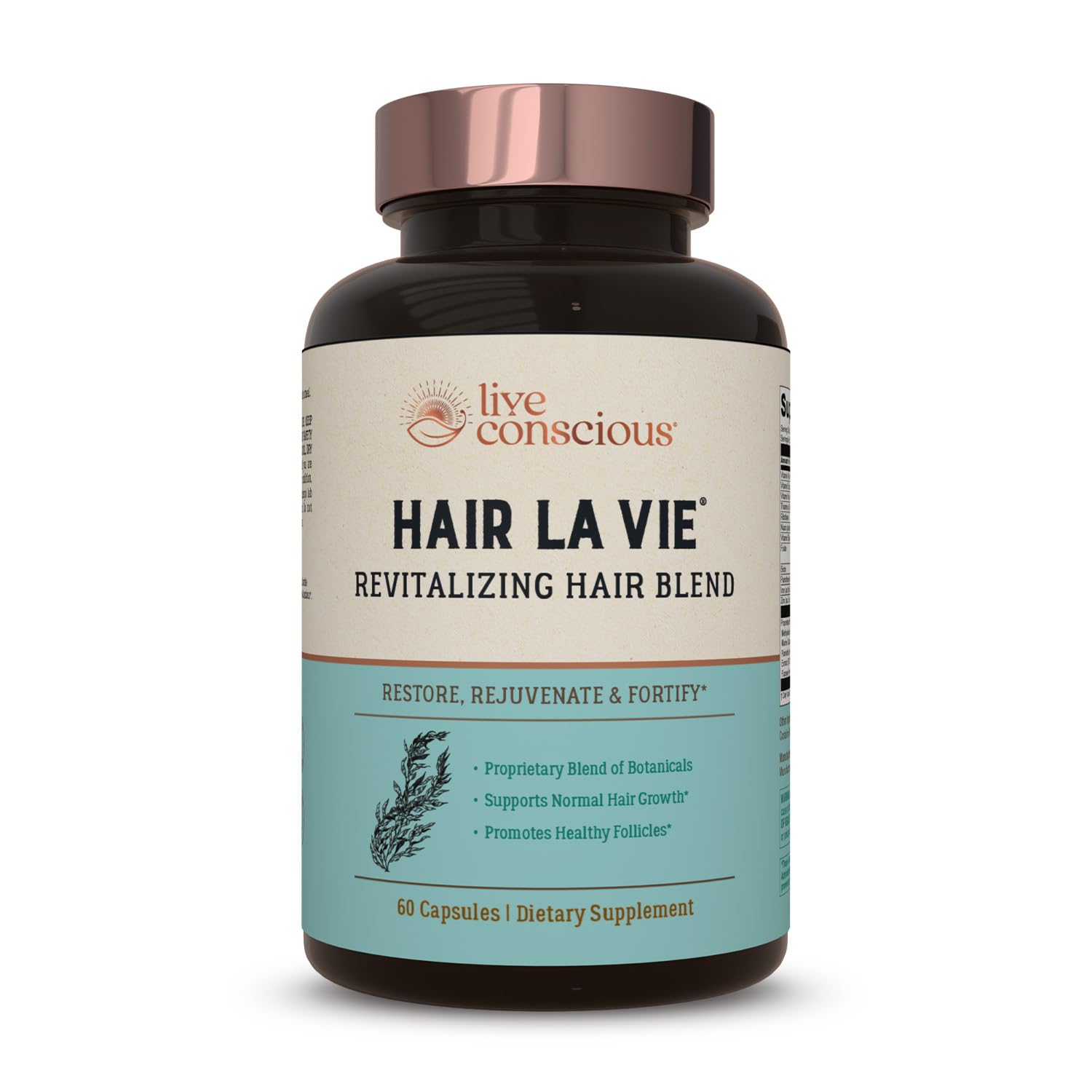 Hair La Vie Live Conscious Revitalizing Blend Hair Growth Vitamins for Women to Support Health of Hair - Supplements w/Biotin, Collagen & Saw Palmetto for Thick, Full Hair - 60 Caps