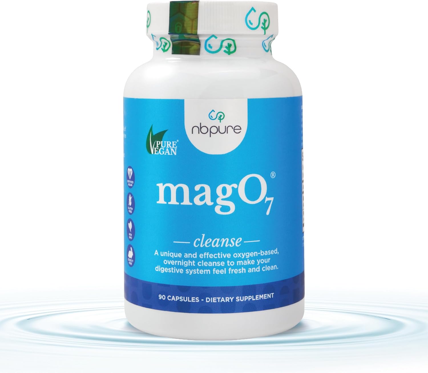 nbpure MagO7 - Natural Colon Cleanse & Detox | Occasional Constipation Relief, Stool Softening, & Bloating Support for Men & Women | Ozonated Magnesium Oxide, 90 Capsules