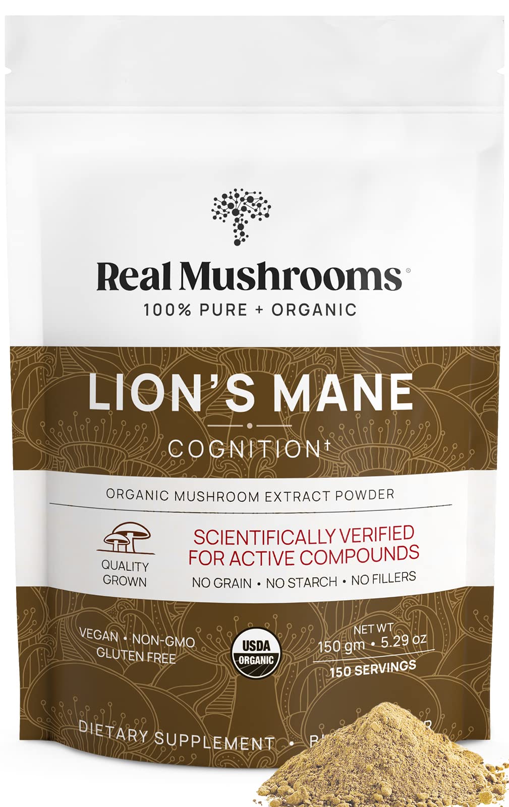 Real Mushrooms Lion’s Mane Supplement Capsules - Organic Lions Mane Extract for Overall Wellbeing - Beta Glucan Supplements – Vegan 300 ct Mushroom Extract