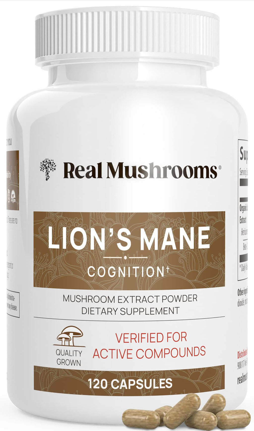 Real Mushrooms Lion’s Mane Supplement Capsules - Organic Lions Mane Extract for Overall Wellbeing - Beta Glucan Supplements – Vegan 300 ct Mushroom Extract