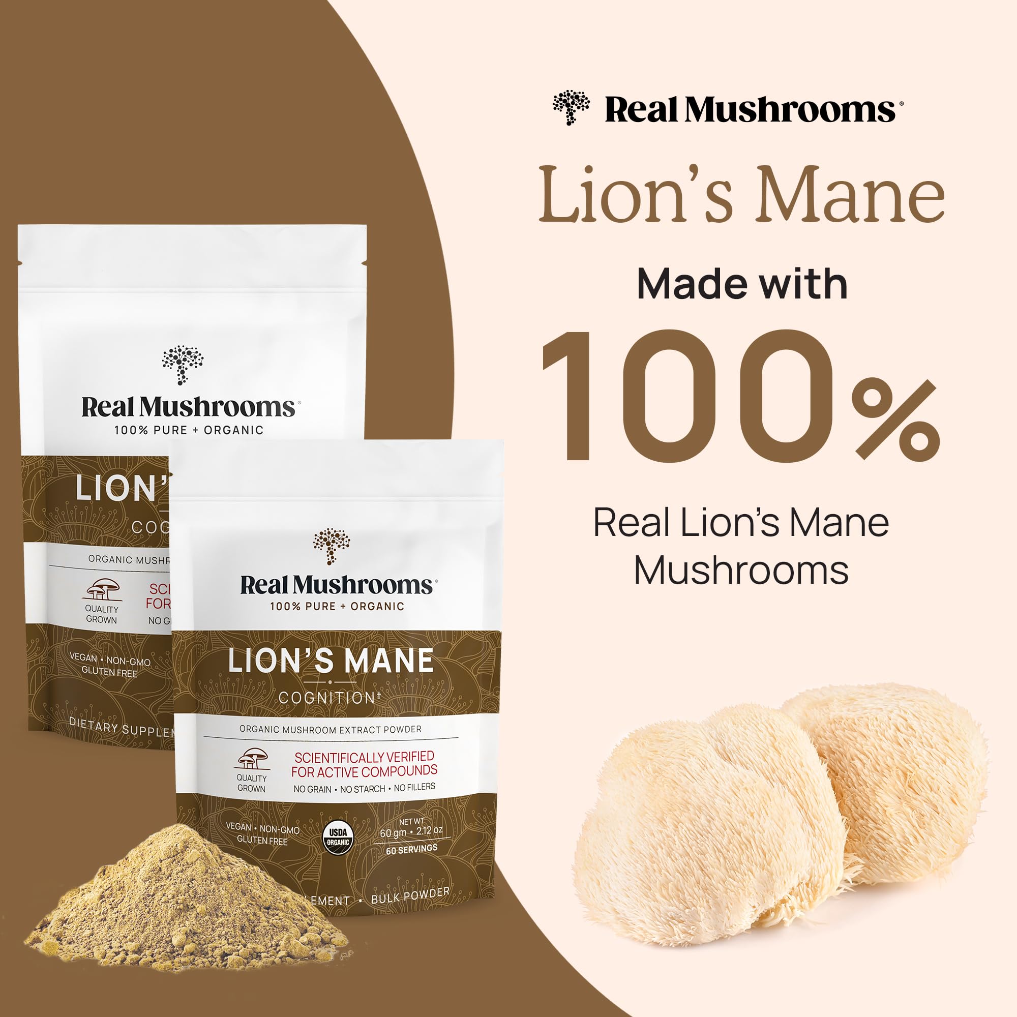 Real Mushrooms Lion’s Mane Supplement Capsules - Organic Lions Mane Extract for Overall Wellbeing - Beta Glucan Supplements – Vegan 300 ct Mushroom Extract