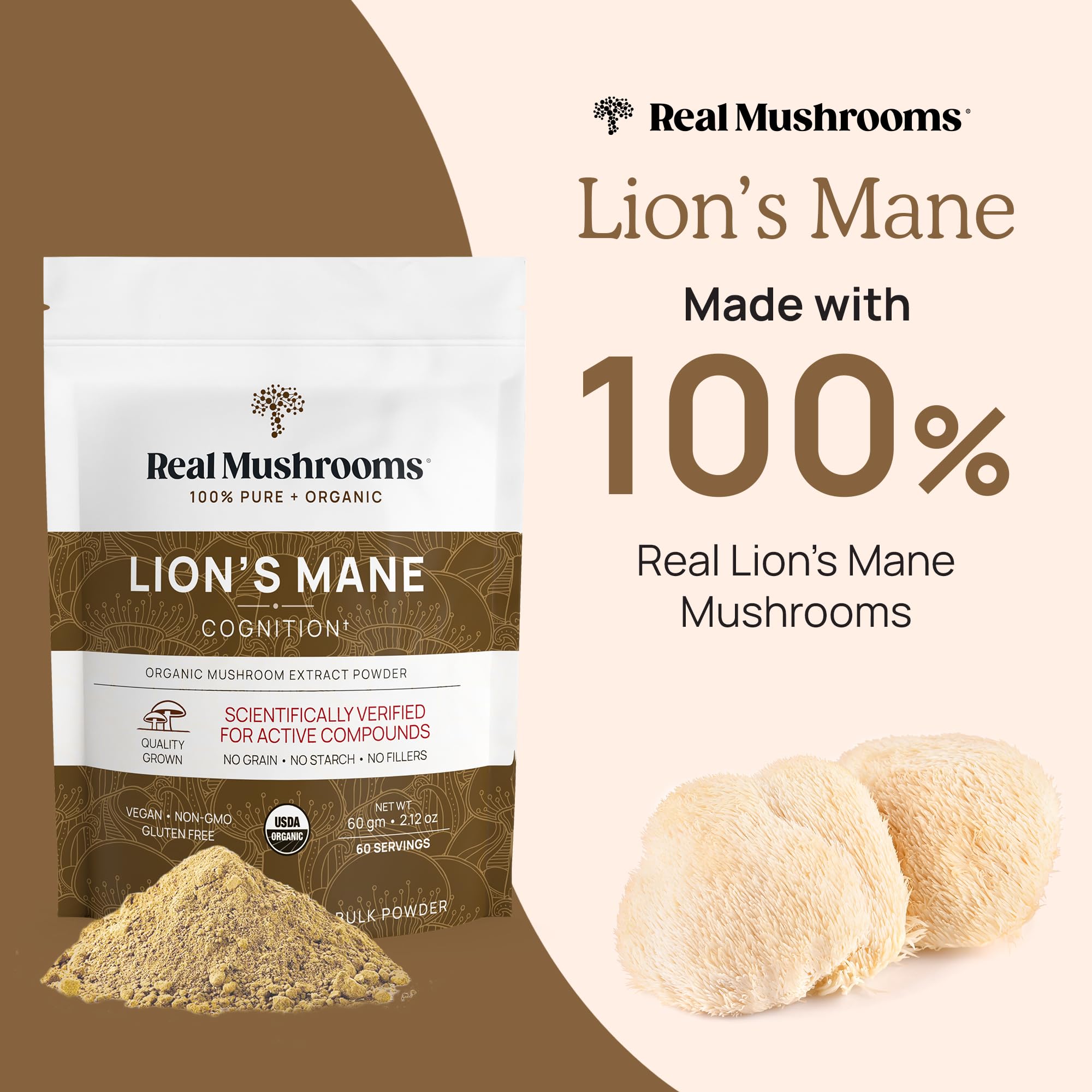 Real Mushrooms Lion’s Mane Supplement Capsules - Organic Lions Mane Extract for Overall Wellbeing - Beta Glucan Supplements – Vegan 300 ct Mushroom Extract