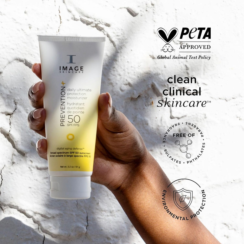 IMAGE Skincare PREVENTION+ Daily Ultimate Protection Moisturizer, SPF 50 Face Sunscreen Lotion, Zinc Oxide, Blendable with No White Cast, 3.2 oz