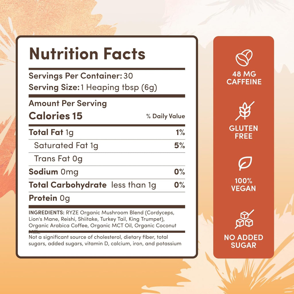 Mushroom Coffee USDA Organic with 6 Adaptogenic Mushrooms and MCT Oil, USA Grown Instant Coffee for Better Energy, Focus, Digestion, Immunity with Lions Mane & Turkey Tail, 30 servings