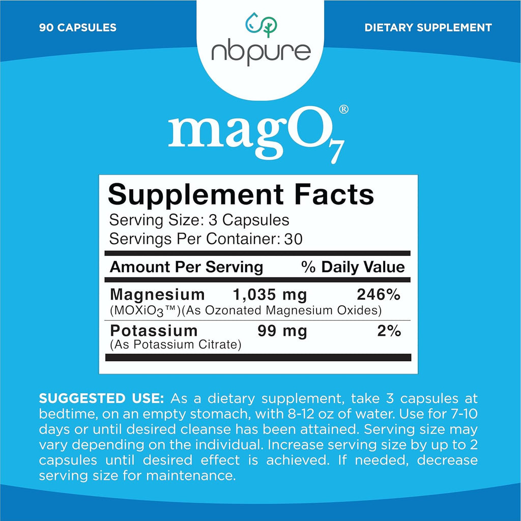 nbpure MagO7 - Natural Colon Cleanse & Detox | Occasional Constipation Relief, Stool Softening, & Bloating Support for Men & Women | Ozonated Magnesium Oxide, 90 Capsules
