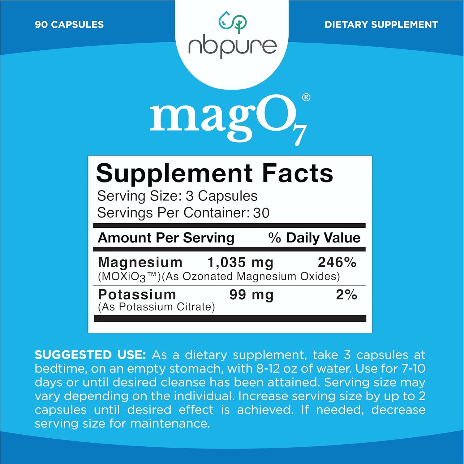 nbpure MagO7 - Natural Colon Cleanse & Detox | Occasional Constipation Relief, Stool Softening, & Bloating Support for Men & Women | Ozonated Magnesium Oxide, 90 Capsules