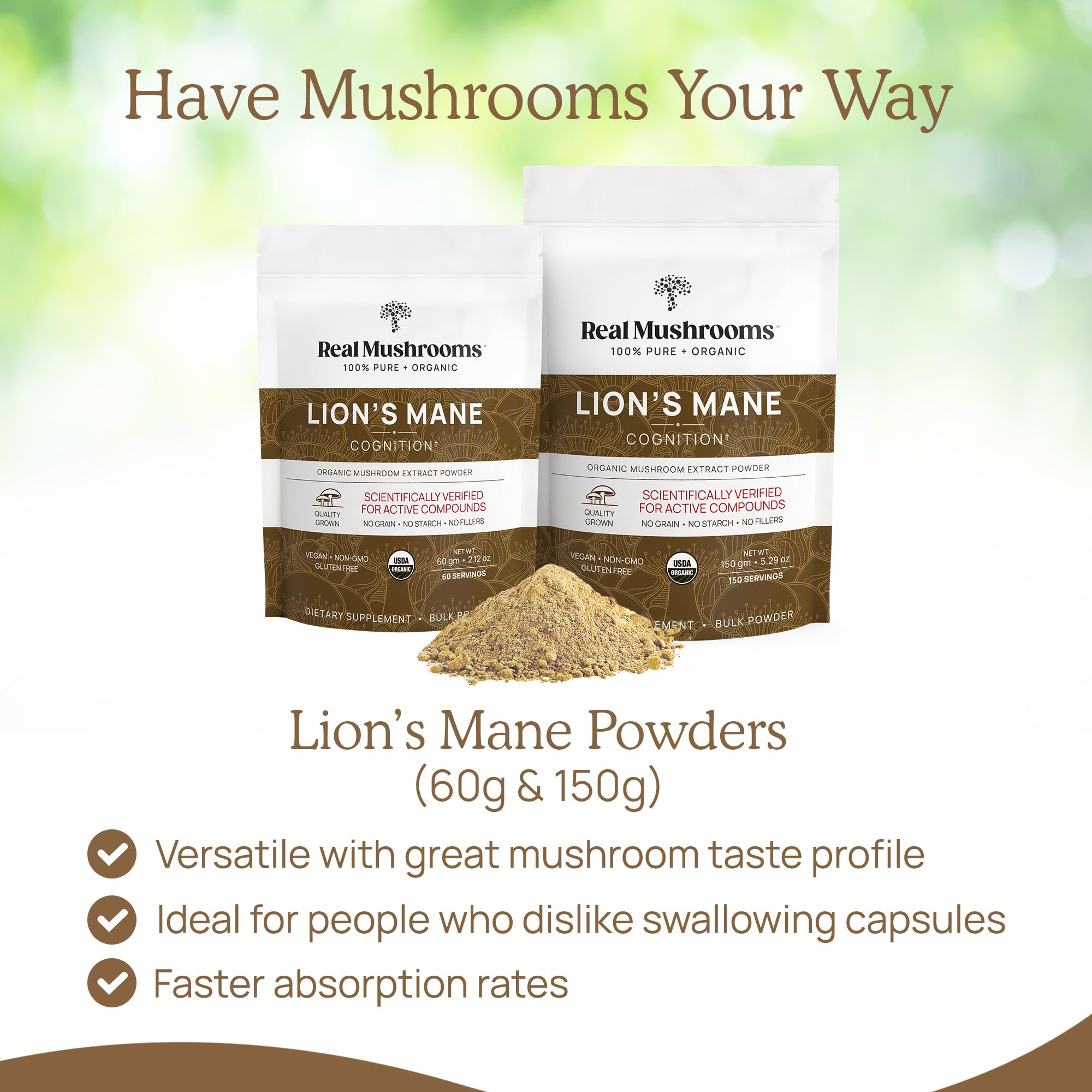 Real Mushrooms Lion’s Mane Supplement Capsules - Organic Lions Mane Extract for Overall Wellbeing - Beta Glucan Supplements – Vegan 300 ct Mushroom Extract