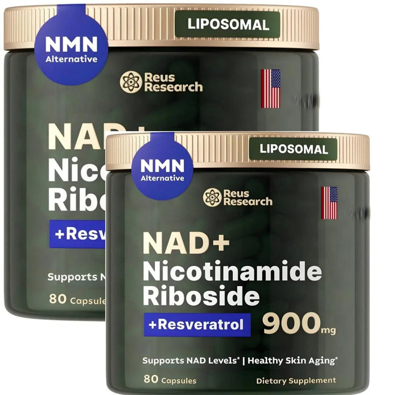 Reus Research Nicotinamide Riboside 900 mg- Pack of 2 Liposomal Nicotinamide Riboside w/Resveratrol & Quercetin - High Purity NAD Supplement for Anti-Aging, Energy, Focus - 80 Capsules - Jia Sales